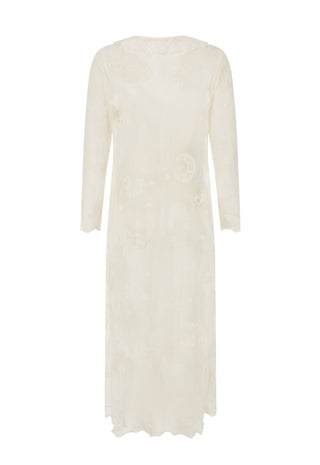 an-off-white-long-sleeved-maxi-dress-with-a-sheer-textured-fabric-and-subtle-tonal-floral-embroidery-shown-against-a-plain-white-background